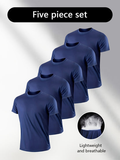 5-Pack Mens Ultra-Quick Dry Short Sleeve Athletic T-shirts - Super Lightweight, breathable, Solid Colors for Summer Sports & Casual Wear - Fashionable Crew Neck