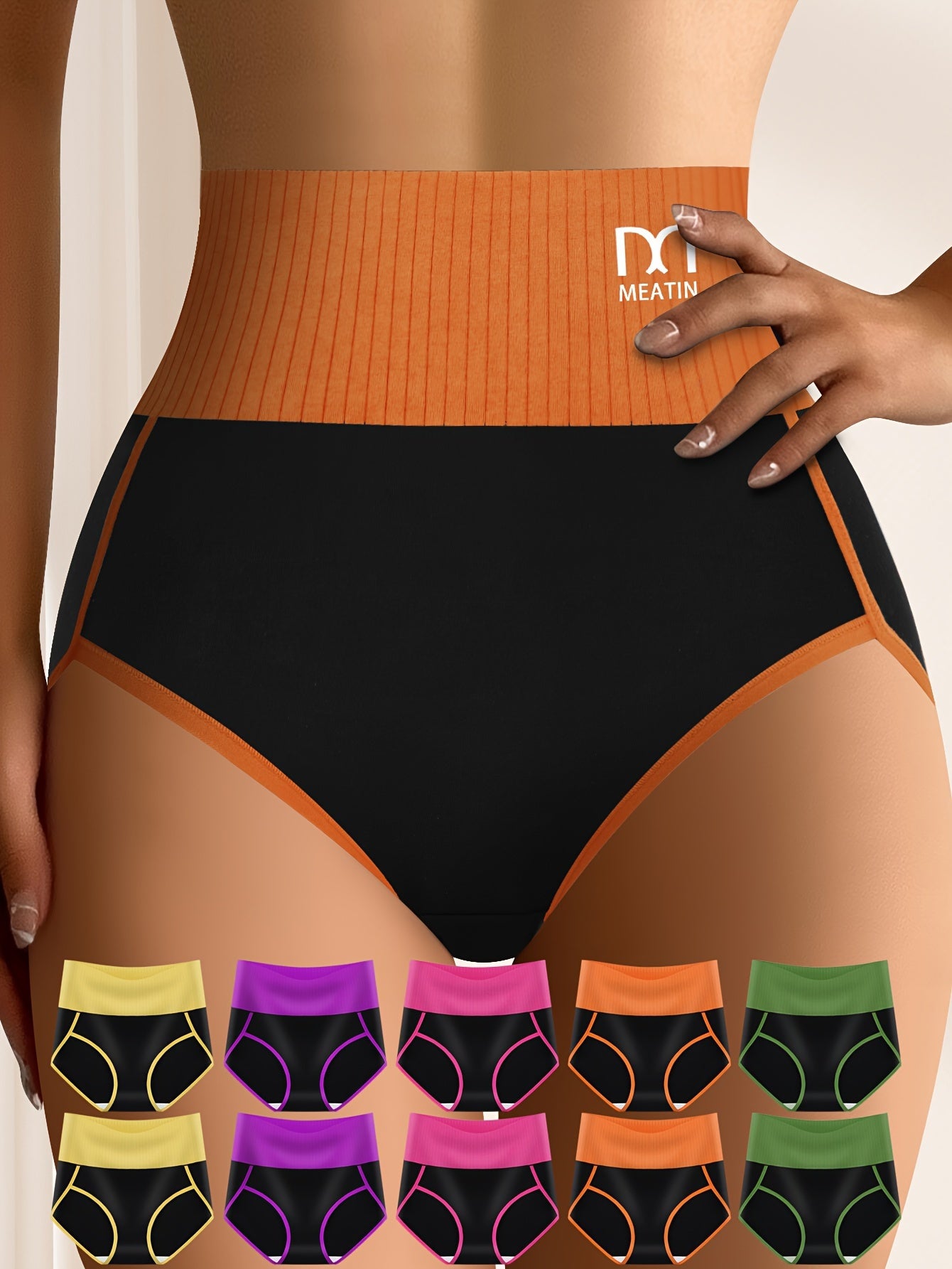 10pcs Women's High-Waisted Striped Panties - Breathable, Comfort Fit, Soft Elastic | Casual & Sporty Wear Store ARBELLA'S