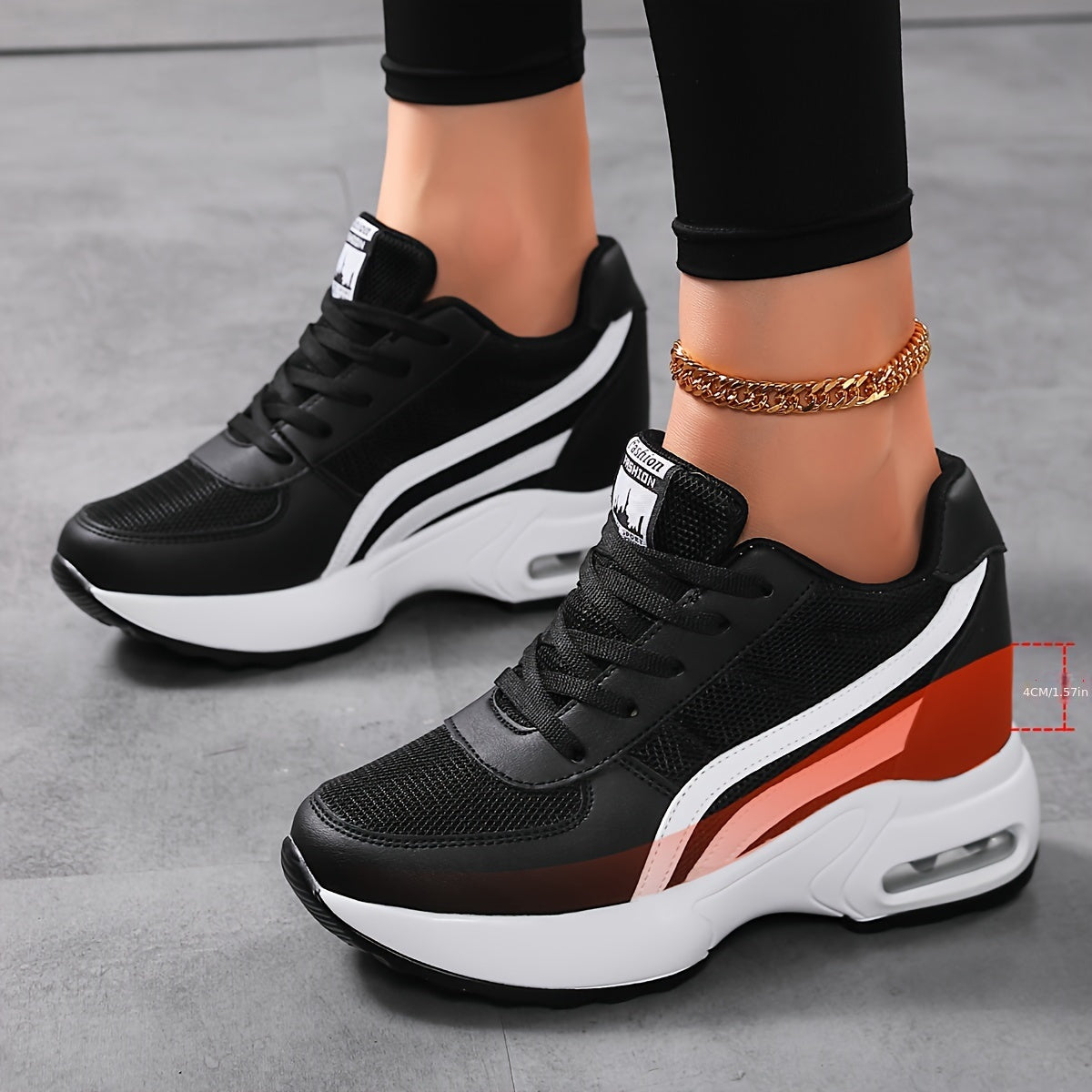 Women's Breathable Mesh Sneakers - Casual Lace-Up, Height-Boosting Platform Shoes with Air Cushion Comfort for All Seasons