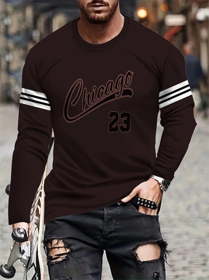 Chicago 23 Graphic Men's Long Sleeve T-Shirt - Soft, Breathable Polyester Crew Neck Tee | Machine Washable | Casual Casual Attire