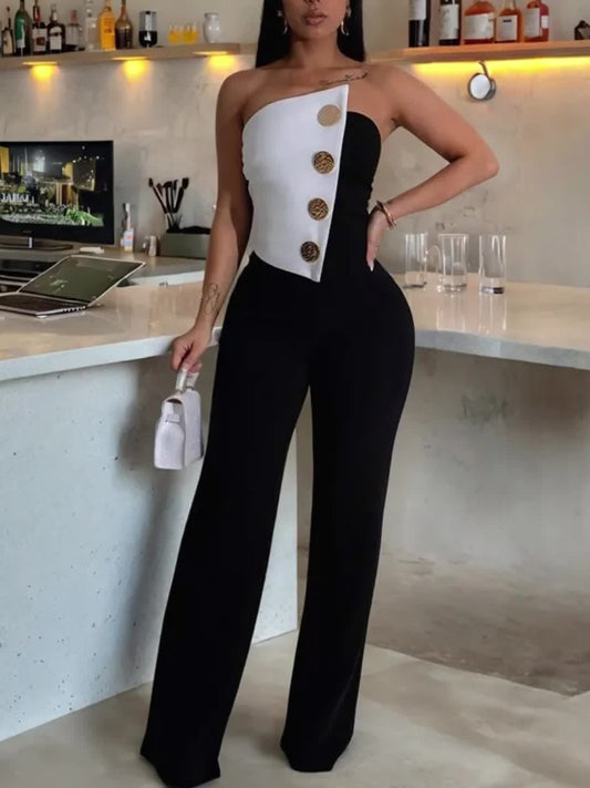 Women'S Jumpsuit Casual Off-shoulder Sleeveless Bandeau Wide-leg Pants Bodysuit Store ARBELLA'S