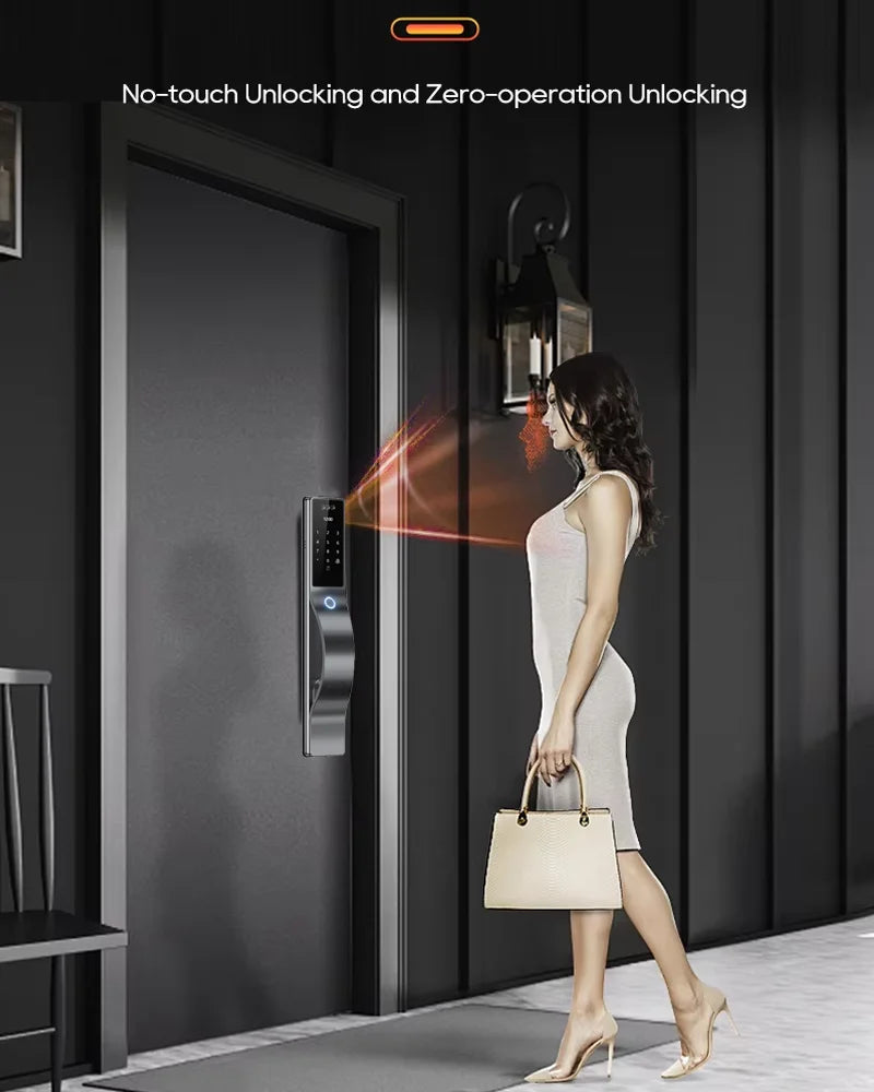 Waterproof 3D face recognition WISHOME WIFI APP RFID Card Code Keyless Smart Electronic Door Lock Aluminum/Glass Sliding Store ARBELLA'S