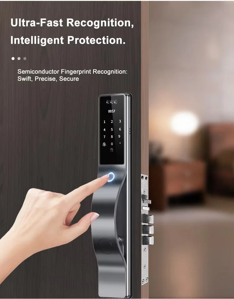 Waterproof 3D face recognition WISHOME WIFI APP RFID Card Code Keyless Smart Electronic Door Lock Aluminum/Glass Sliding Store ARBELLA'S