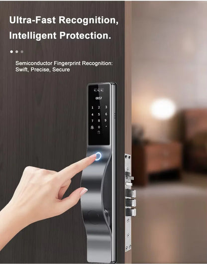 Waterproof 3D face recognition WISHOME WIFI APP RFID Card Code Keyless Smart Electronic Door Lock Aluminum/Glass Sliding Store ARBELLA'S