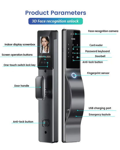 Waterproof 3D face recognition WISHOME WIFI APP RFID Card Code Keyless Smart Electronic Door Lock Aluminum/Glass Sliding Store ARBELLA'S