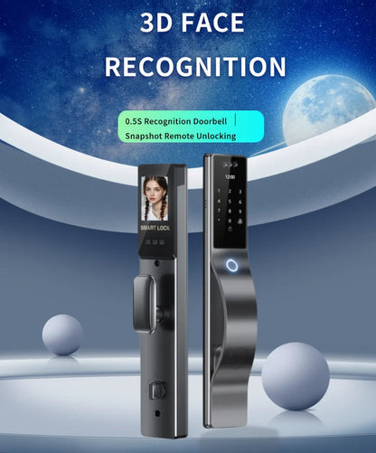 Waterproof 3D face recognition WISHOME WIFI APP RFID Card Code Keyless Smart Electronic Door Lock Aluminum/Glass Sliding Store ARBELLA'S
