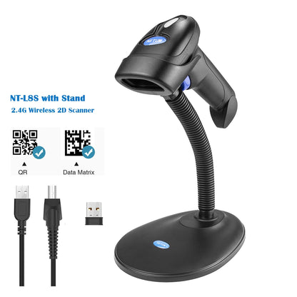 NETUM L8S Wireless 2D Barcode Scanner with Stand Automatic Sensing Scanning QR Bar code Reader PDF417 for mobile payment