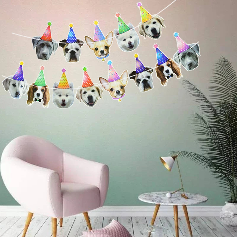 Banderines con dibujos de animales para perros y gatos, banderines, recuerdo para niños, suministros de decoración para fiesta de cumpleaños, guirnaldas de papel, 1 Uds.