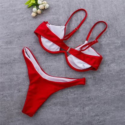 Solid Sexy Bikini  Summer Swimwear Women Swimsuit Push Up Bandeau Bra Bandage Women's Swimming Suit Solid Monokini Biquini