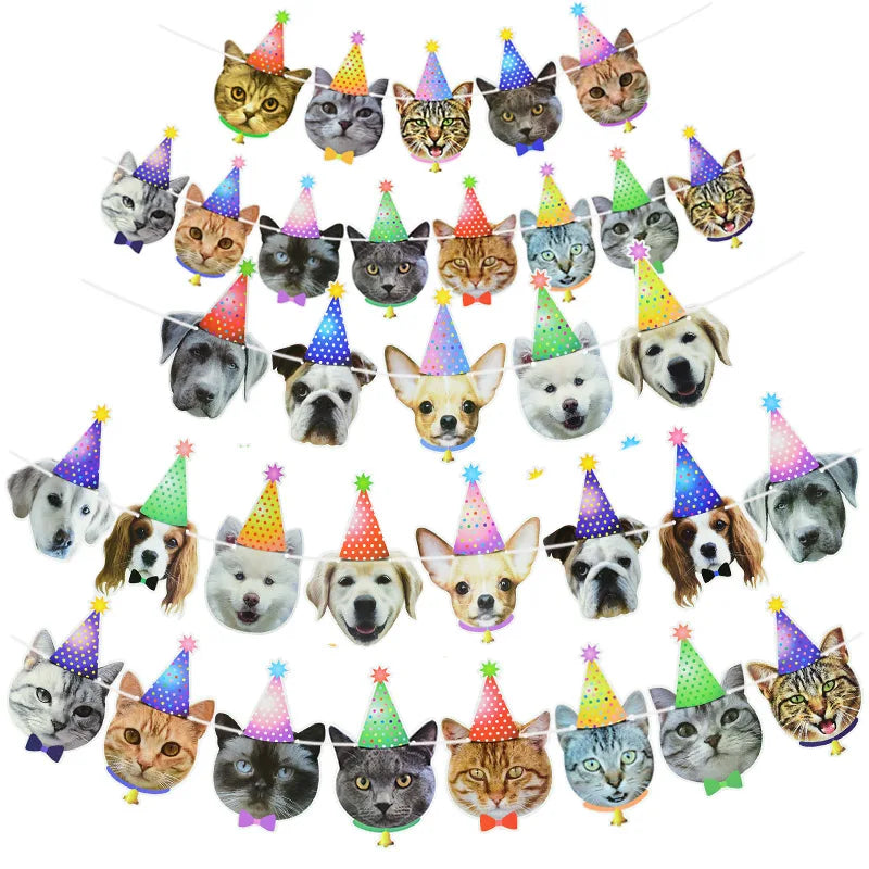 Banderines con dibujos de animales para perros y gatos, banderines, recuerdo para niños, suministros de decoración para fiesta de cumpleaños, guirnaldas de papel, 1 Uds.