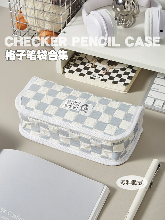 Grade Three Class Two Gingham Large Capacity Pencil Case INS Style Japanese Style Good-looking Pencil Bag Primary School