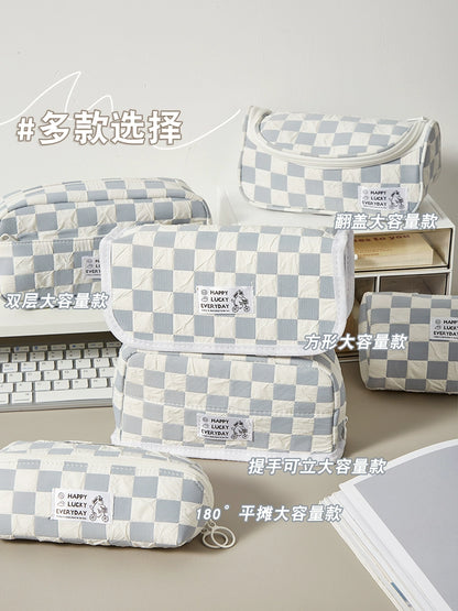 Grade Three Class Two Gingham Large Capacity Pencil Case INS Style Japanese Style Good-looking Pencil Bag Primary School