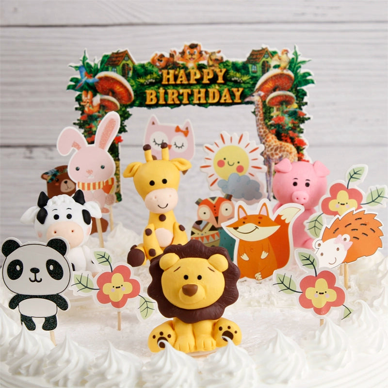 Polymer Clay Tiger Lion Giraffe Frog Pig Cow Elephant Power Strip Sun Rainbow Cake Decoration Card Mori Style Animal