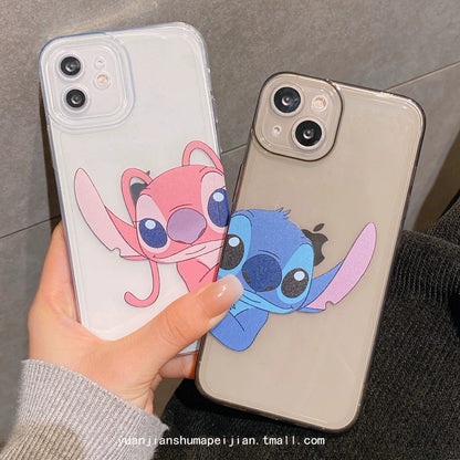 Cute Cartoon Couple Stitch ANGEL for Apple 13 Phone Case 12Promax Silicone Iphone14/15 All-Inclusive 11 Drop-Resistant Protection XR Soft Case Xsmax Men and Women 78plus Creative