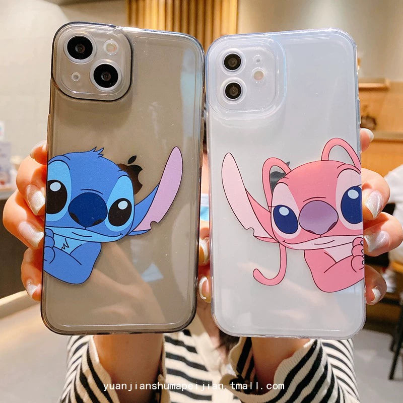 Cute Cartoon Couple Stitch ANGEL for Apple 13 Phone Case 12Promax Silicone Iphone14/15 All-Inclusive 11 Drop-Resistant Protection XR Soft Case Xsmax Men and Women 78plus Creative