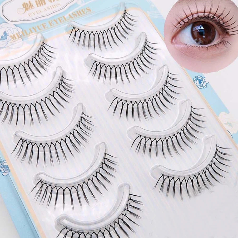 Korean Style False Eyelash 5 Pairs U-shaped Transparent Stem Eyelashes Natural Look Handmade Lashes Daily Makeup Tools Wholesale