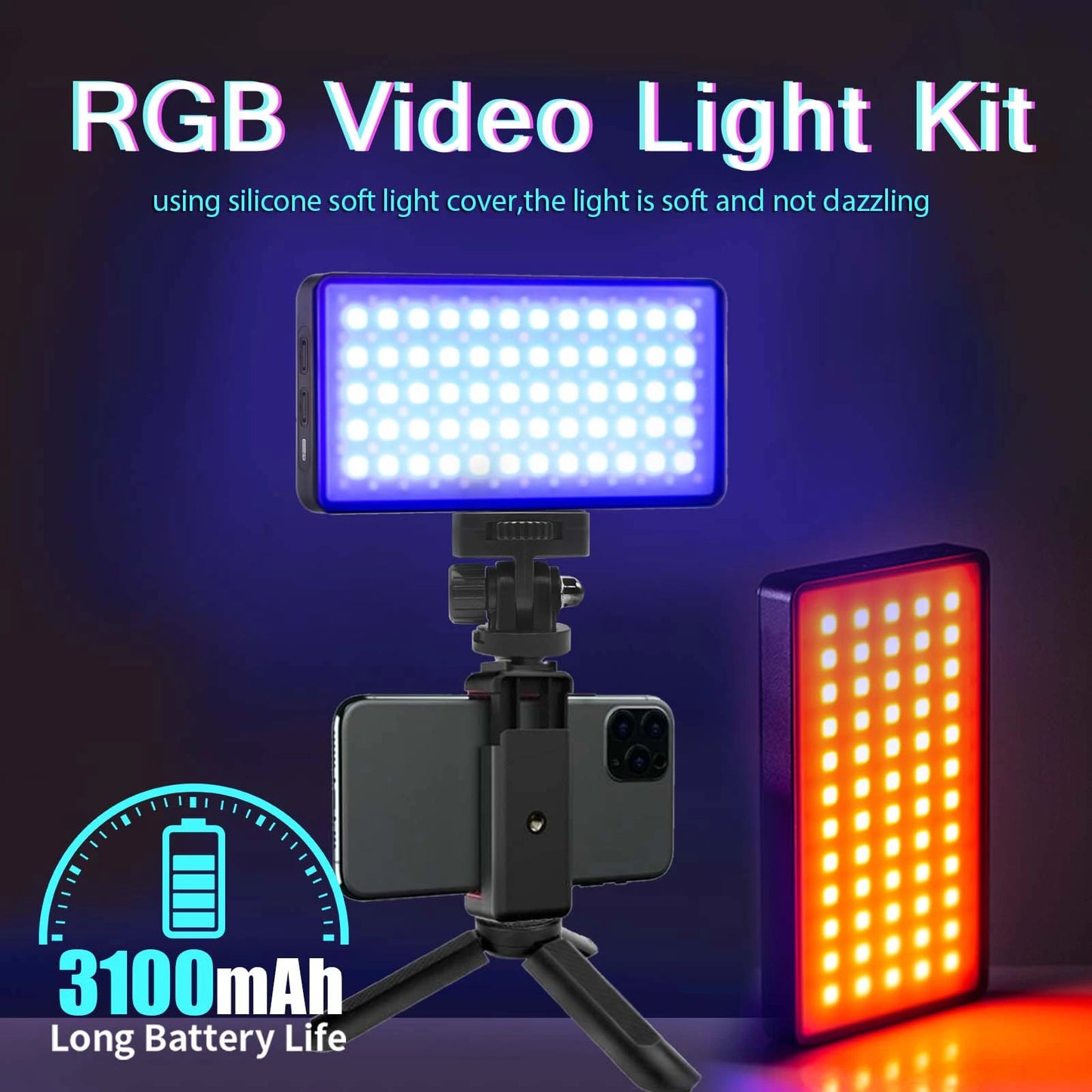 LED RGB Video Light Photography Fill Camera Lighting Panel CRI95+ 2500-9000K With Phoe Holder  For Vlog Live Streaming DSLR