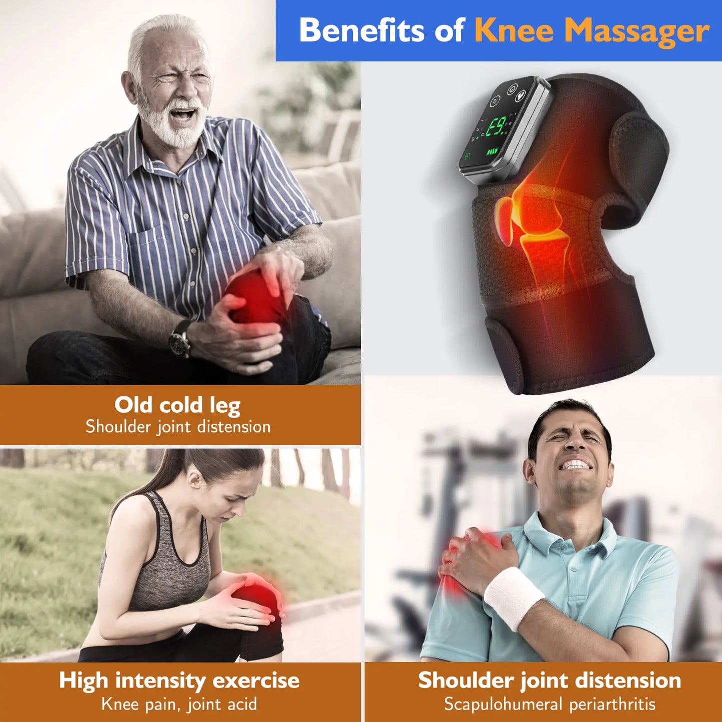 Electric Knee Massager Heating Pad Vibration Massage Shoulder Elbow Support Belt Arthritis Pain Relief Temperature Therapy Brace