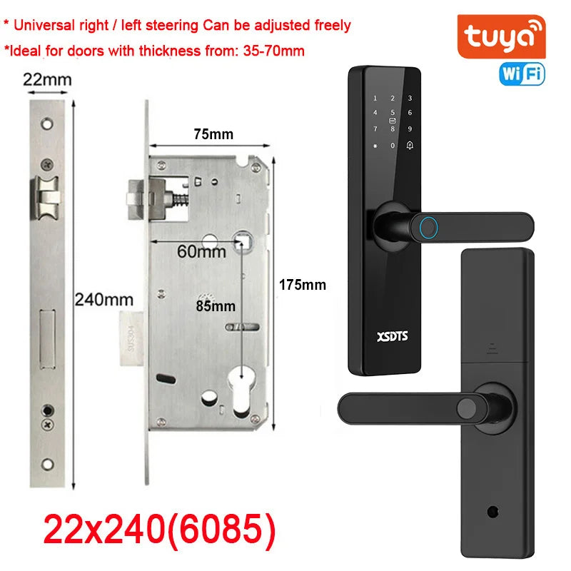 Tuya Wifi Electronic Smart Door Lock With Biometric Fingerprint / Smart Card / Password / Key Unlock/ USB Emergency Charge Store ARBELLA'S