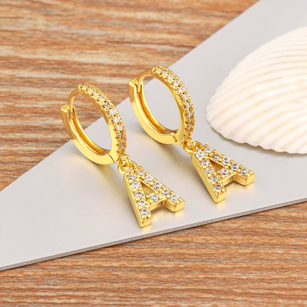 Nidin Hot Sale Initial A-Z Letters Mini Small Hoop Earrings Gold Color Zircon Jewelry Alphabet Fashion Christmas New Year Gift