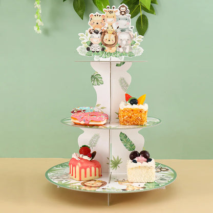 Soporte para cupcakes de Safari con animales de la selva, decoraciones para fiesta de cumpleaños, soporte para cupcakes, suministros para una fiesta salvaje para niños