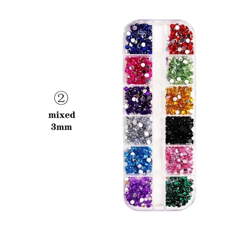 Nail Art Rhinestones Kit Nail Gems AB Flatback Rhinestones Gems Stones with Storage Organizer for Design Bright Holiday