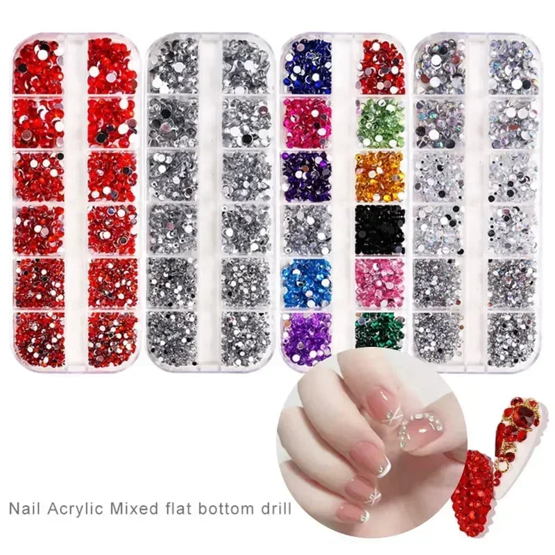 Nail Art Rhinestones Kit Nail Gems AB Flatback Rhinestones Gems Stones with Storage Organizer for Design Bright Holiday