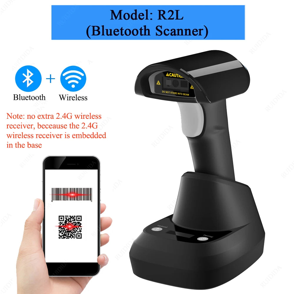 Wired Barcode 2D Scanner or Wireless Barcode Scanner or Bluetooth Code Reader 2D Handheld Barcode Reader QR Code PDF417