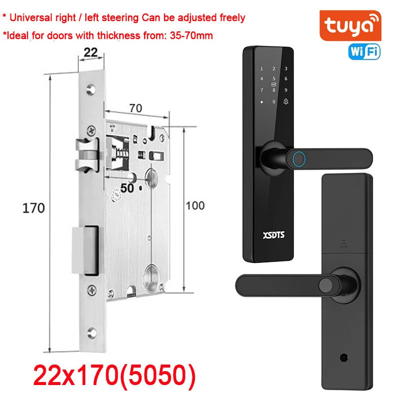 Tuya Wifi Electronic Smart Door Lock With Biometric Fingerprint / Smart Card / Password / Key Unlock/ USB Emergency Charge Store ARBELLA'S