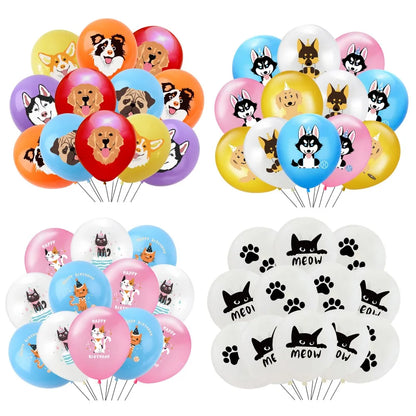 12Pcs Puppy Cat Party Balloons Cartoon Paw 12Inch Latex Balloons Baby Shower Animal Pets Birthday Party Supplies Decorations