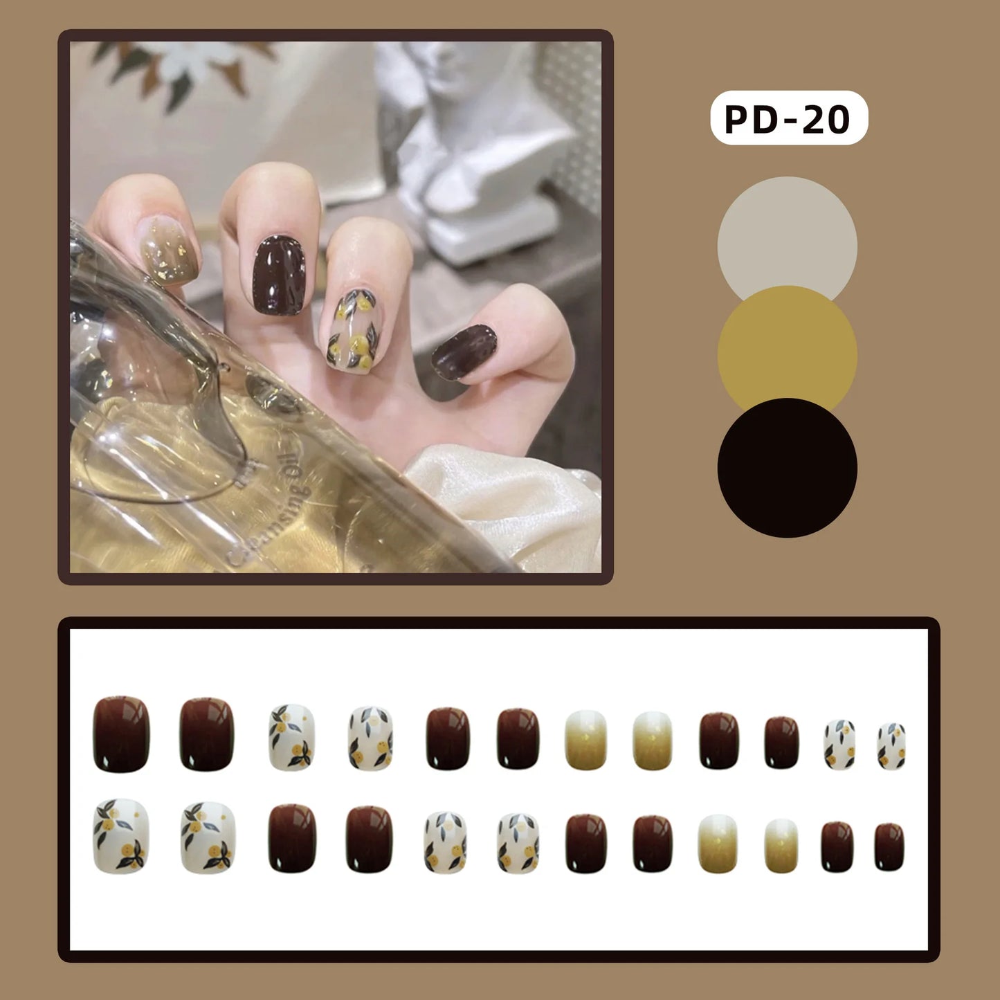 24pcs Lemon Short Wear Tips Nail False Patch Press on Nails Supplies for Professionals Artifical Fake Nails Faux Ongles Uñas