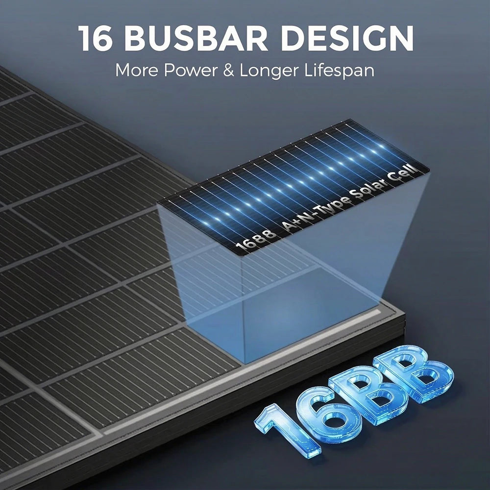 RVPOZWER Bifacial Solar Panel 16BB N-Type Mono Cells High-Efficiency PV Power for Home Rooftop Off-Grid Outdoor Camping Farm 200W/400W/800W 2