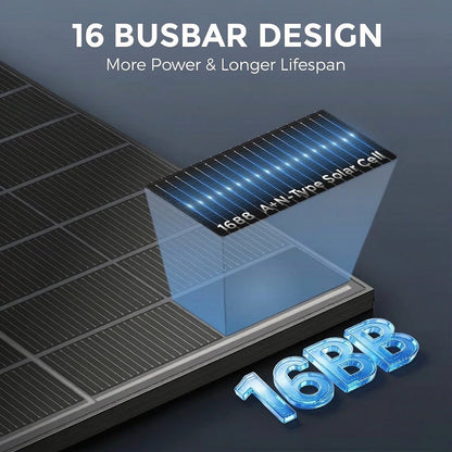 RVPOZWER Bifacial Solar Panel 16BB N-Type Mono Cells High-Efficiency PV Power for Home Rooftop Off-Grid Outdoor Camping Farm 200W/400W/800W 2