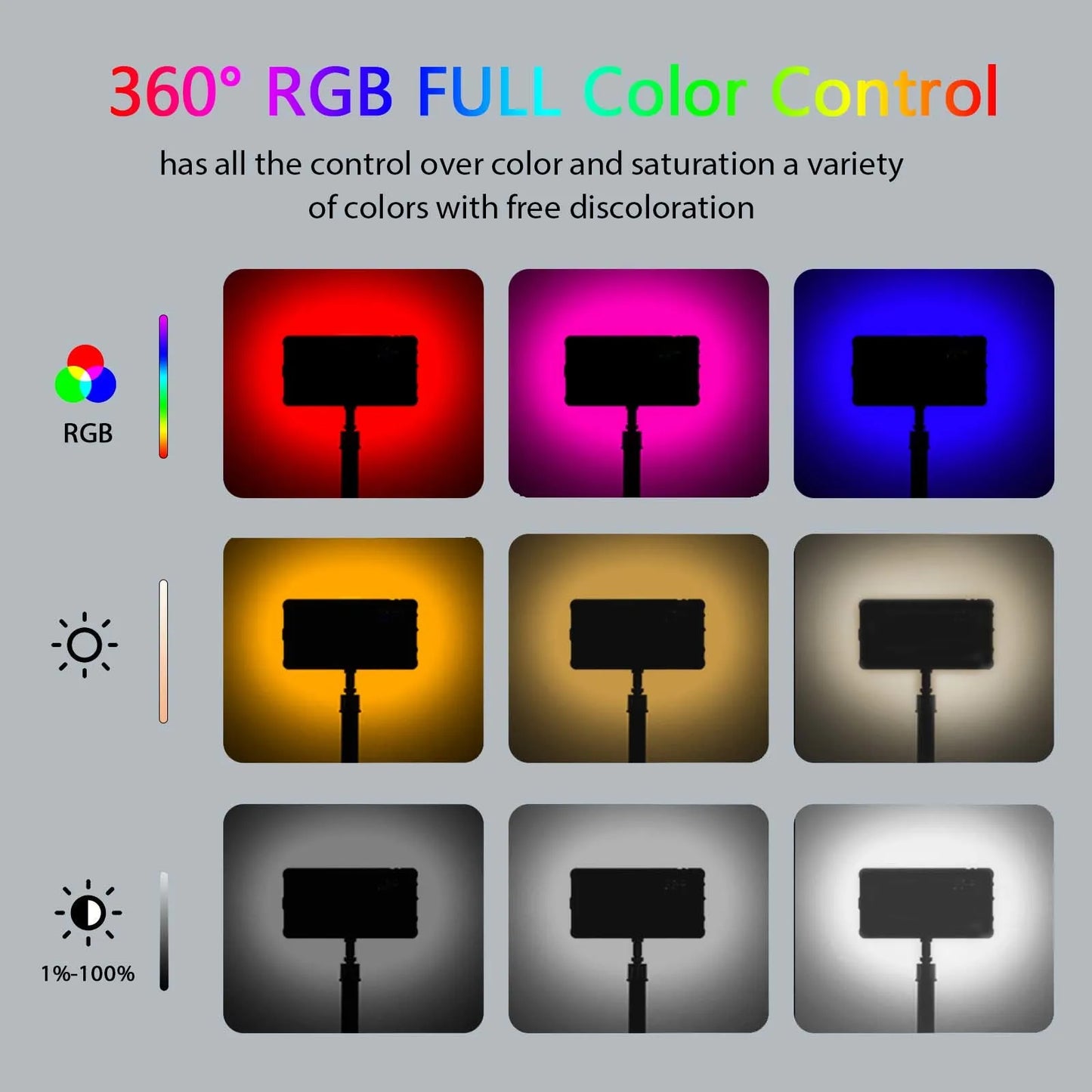 RGB LED Video Light Photography Fill Camera Lighting Panel CRI95+ 2500-9000K LCD Display Cold Shoe For Vlog Live Streaming DSLR