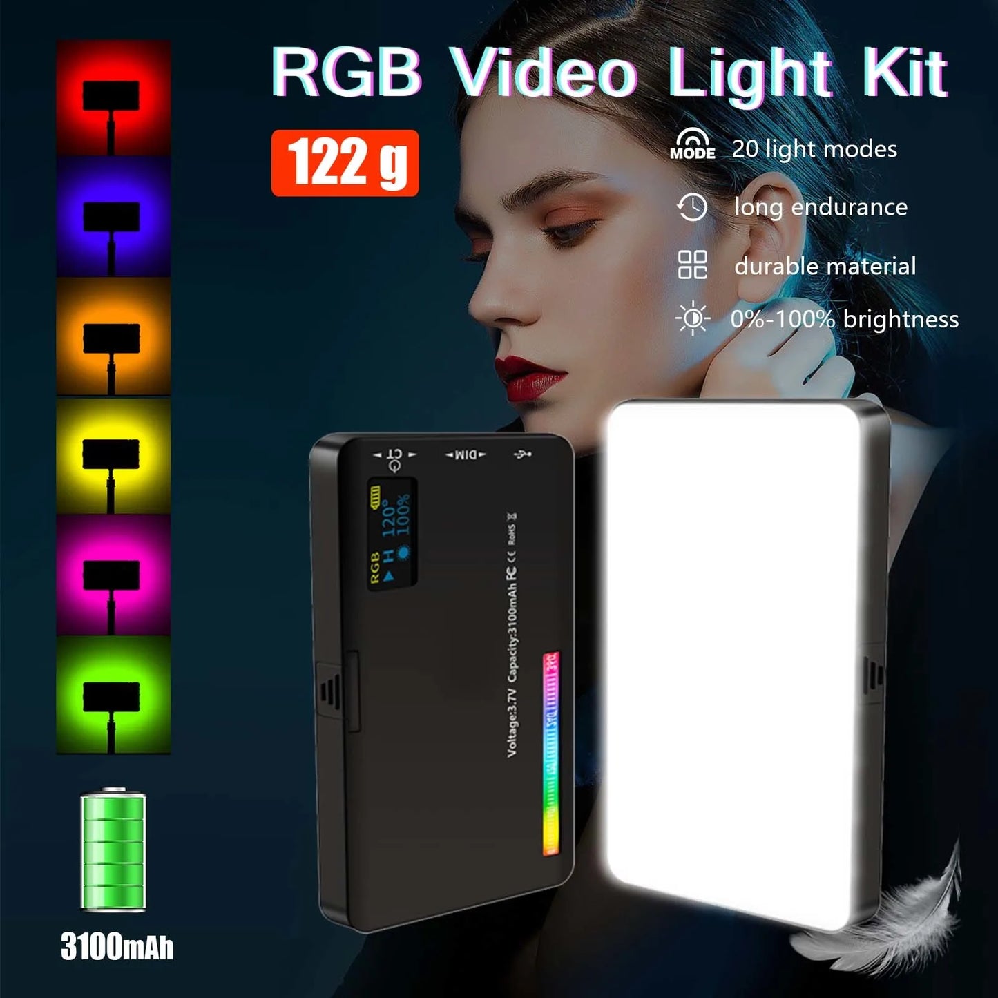 RGB LED Video Light Photography Fill Camera Lighting Panel CRI95+ 2500-9000K LCD Display Cold Shoe For Vlog Live Streaming DSLR