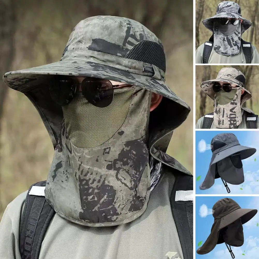 Men Fisherman Hat Camouflage Print Fisherman Hat with Detachable Front Cover for Men Anti-uv Sun Protection for Outdoor