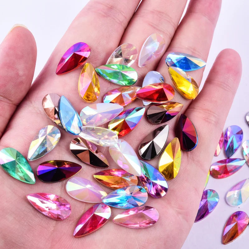 50pcs Teardrop Acrylic Non Hotfix Rhinestones Glitter Nails Crystals Diamond Strass for uñas Nail Charms Nail Art Decorations B3