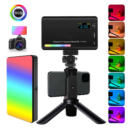 LED RGB Video Light Photography Fill Camera Lighting Panel CRI95+ 2500-9000K With Phoe Holder  For Vlog Live Streaming DSLR