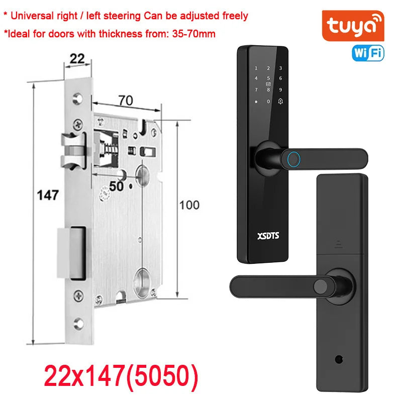 Tuya Wifi Electronic Smart Door Lock With Biometric Fingerprint / Smart Card / Password / Key Unlock/ USB Emergency Charge Store ARBELLA'S
