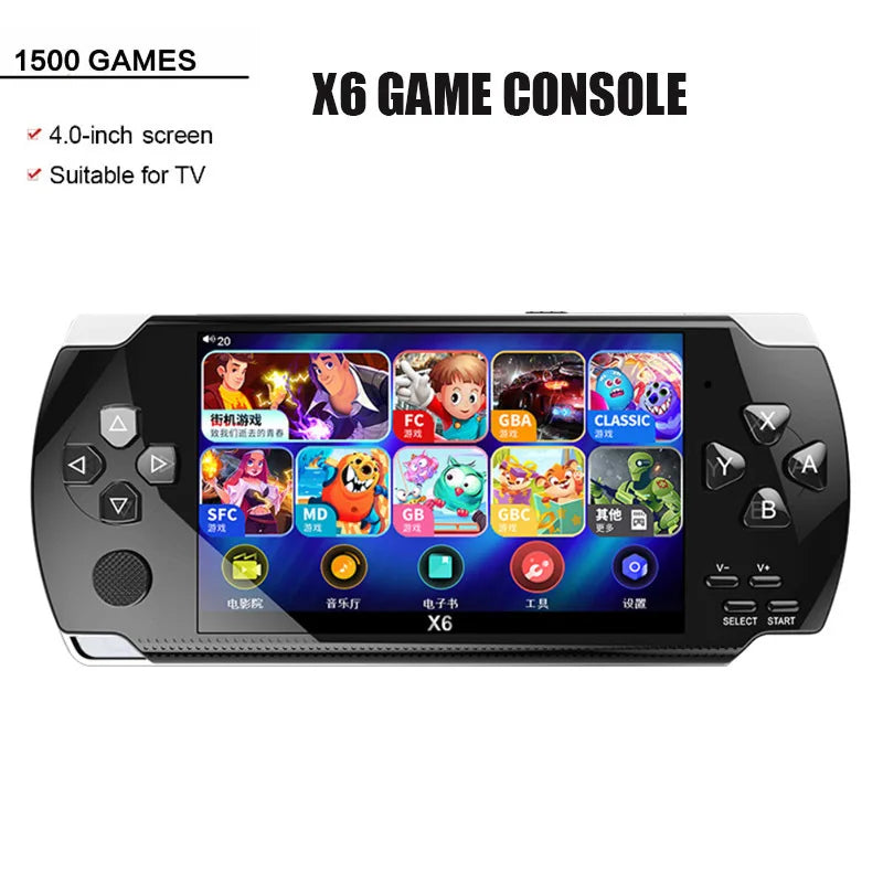 X6 4.0 Inch Handheld Portable Game Console 8g 32g Preinstalle 1500 Free Games Support Tv Out Video Game Machine Boy Player