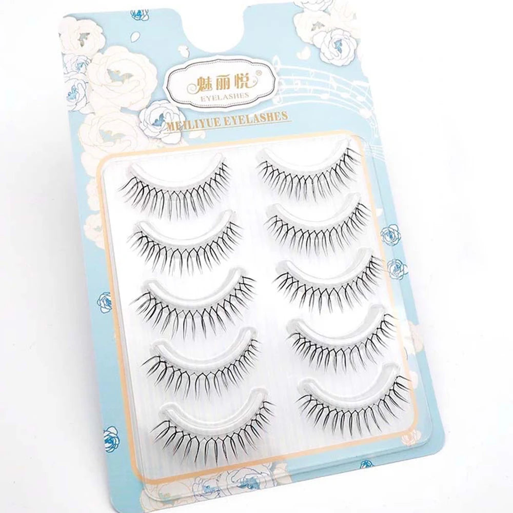 Korean Style False Eyelash 5 Pairs U-shaped Transparent Stem Eyelashes Natural Look Handmade Lashes Daily Makeup Tools Wholesale