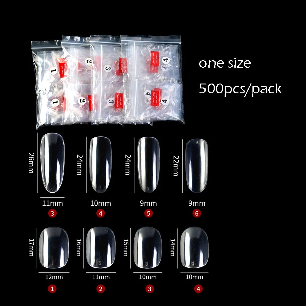 500pcs/pack Practice False Nails Single Size 3 4 5 6 Clear Natural Color Fake Nail Water Drop Nail Tips