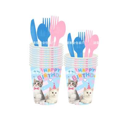 Pet Cats Theme Happy Birthday Party Decoration Tableware Paper Cup Plate Napkin Balloon Party Cute Cat Baby Shower Supplies