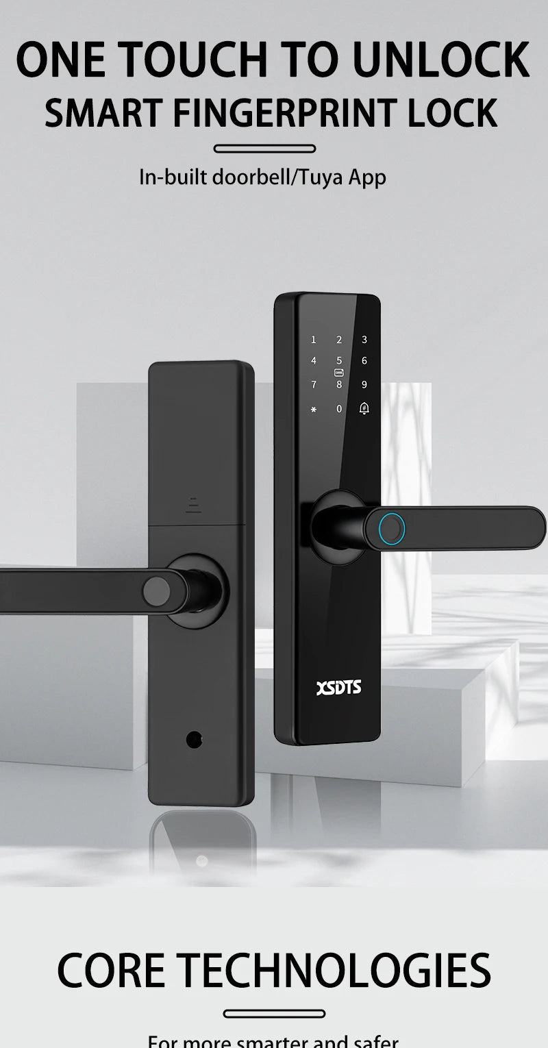 Tuya Wifi Electronic Smart Door Lock With Biometric Fingerprint / Smart Card / Password / Key Unlock/ USB Emergency Charge Store ARBELLA'S