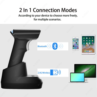 Wired Barcode 2D Scanner or Wireless Barcode Scanner or Bluetooth Code Reader 2D Handheld Barcode Reader QR Code PDF417