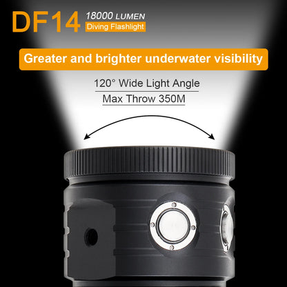 SecurityIng Professional Photography Light Highlight Lamp 18000 Lumen COB LED Diving Flashlight IPX-8 100M Camera Video Torch