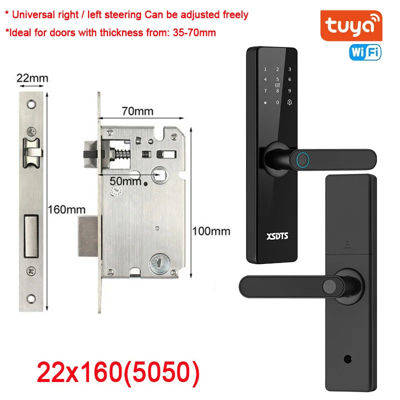 Tuya Wifi Electronic Smart Door Lock With Biometric Fingerprint / Smart Card / Password / Key Unlock/ USB Emergency Charge Store ARBELLA'S
