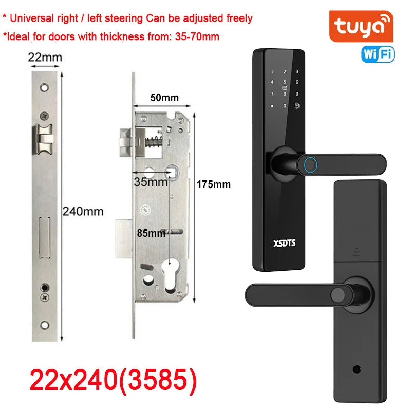 Tuya Wifi Electronic Smart Door Lock With Biometric Fingerprint / Smart Card / Password / Key Unlock/ USB Emergency Charge Store ARBELLA'S