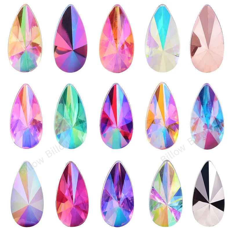 50pcs Teardrop Acrylic Non Hotfix Rhinestones Glitter Nails Crystals Diamond Strass for uñas Nail Charms Nail Art Decorations B3