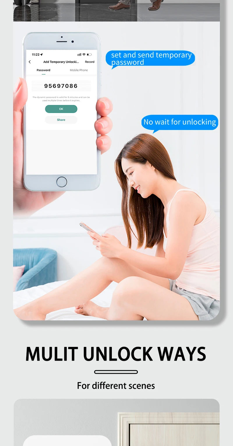 Tuya Wifi Electronic Smart Door Lock With Biometric Fingerprint / Smart Card / Password / Key Unlock/ USB Emergency Charge Store ARBELLA'S